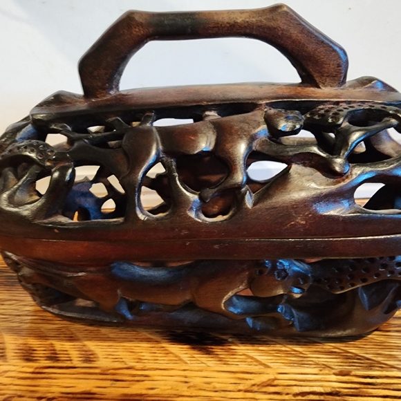 Intricate Brown Carved Wooden Box - Picture 2 of 4
